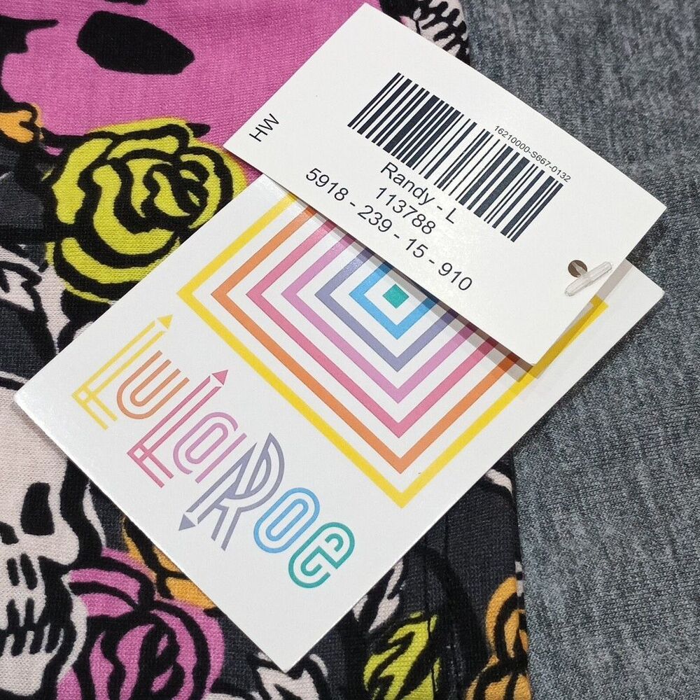 NWT LuLaRoe Randy Womens 3/4 Sleeve Raglan Large Grey Skull And Roses - Picture 7 of 7